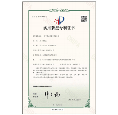 4001老百汇net阀门_专利证书